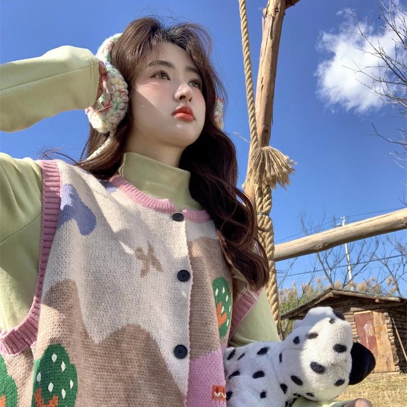 Осенне-зимний кардиган-жилет из жаккардового трикотажа для женщин, оверсайз, без рукавов