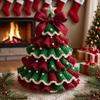 Diy Crochet Christmas Tree Kit With Yarn Hook Beads Instructions, Red And Green