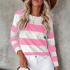 Women Pullover Tops Color Block Striped Print Round Neck Long Sleeve Sweatshirt Casual Blouse Daily Wear