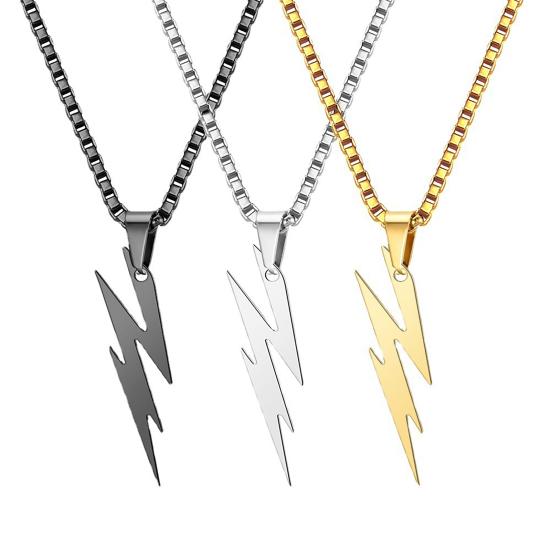 Men Pendant Necklace Unisex Chain Solid Color Thunder Flash Shape Neck Decoration Hip Hop