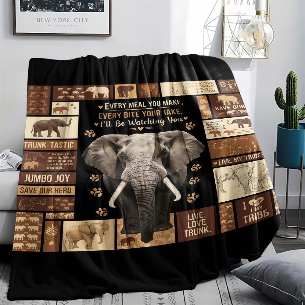 Splicing Elephant Shark Cat Print Flannel Blanket,High quality Comfortable for All Seasons,Home Decor,Warmth and Comfort,Perfect for Christmas Gifts