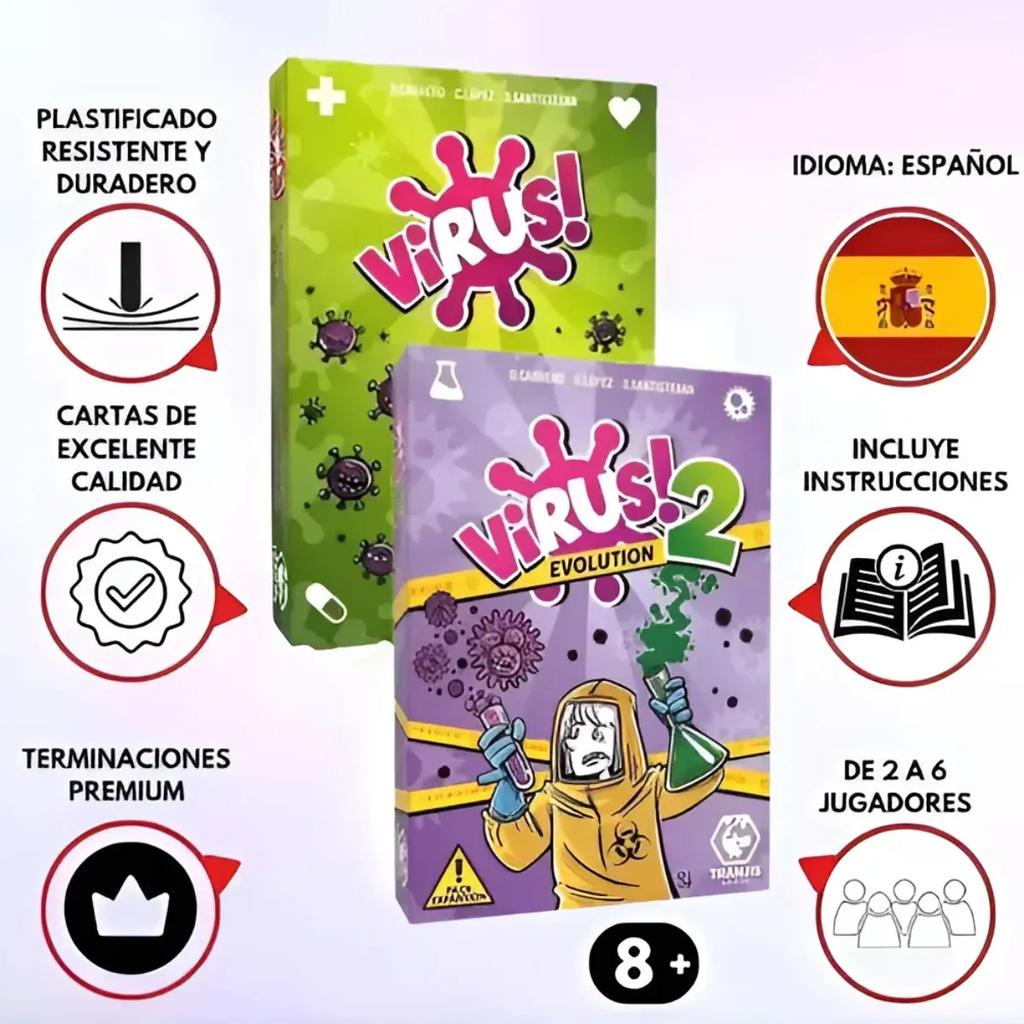 Virus 1 and Virus 2 Card Game in Spanish