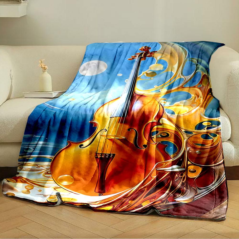 A violin surrounded by fluid golden swirls under a bright moonlit sky. for all seasons blanket lunch break throw gift