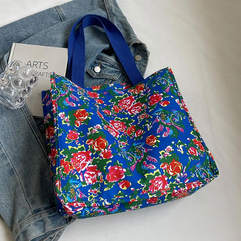 WTEMPO Retro Large Capacity Floral Printed Bags Casual Versatile Singer Shoulder Bags Women's Travel Beach Shopping Handbags