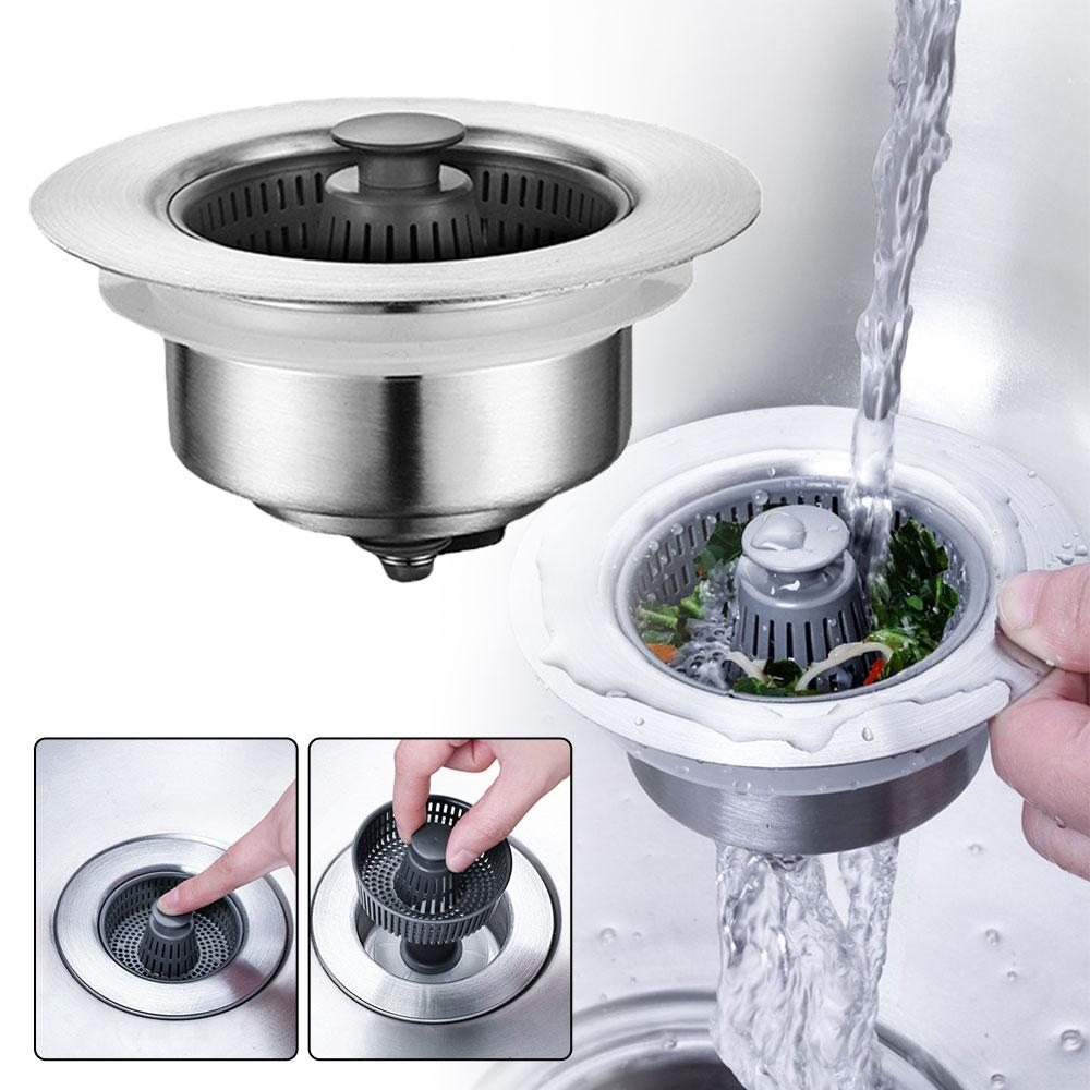 3-In-1 Stainless Steel Sink Aid, Kitchen Sink Drain Strainer, Sink Stopper, Kitchen Sink Crockery Drainer Mesh Basket Filter