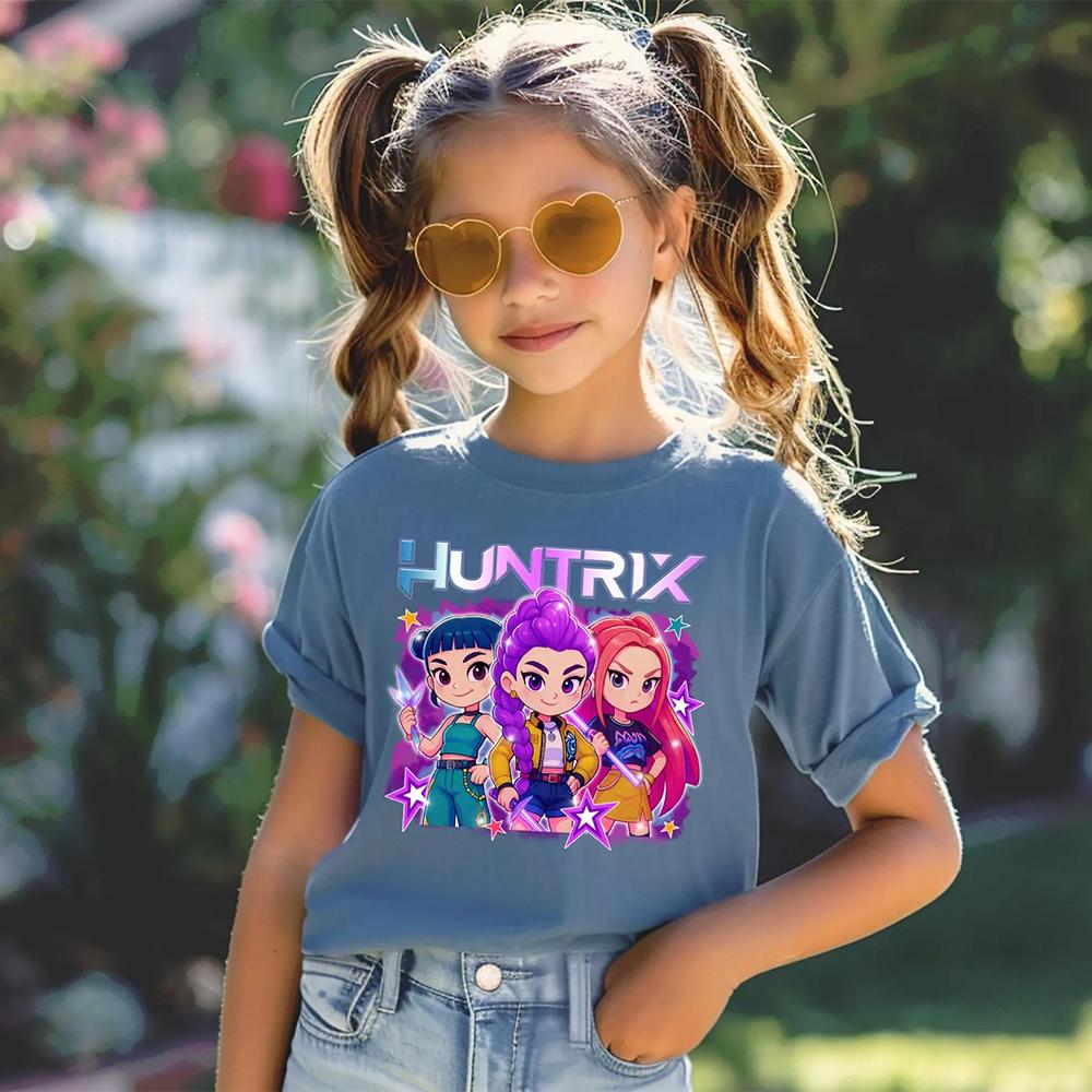 Летняя детская футболка Kpop с принтом Demon Hunters, топы с коротким рукавом, футболки, повседневная футболка для девочки, детская уличная одежда