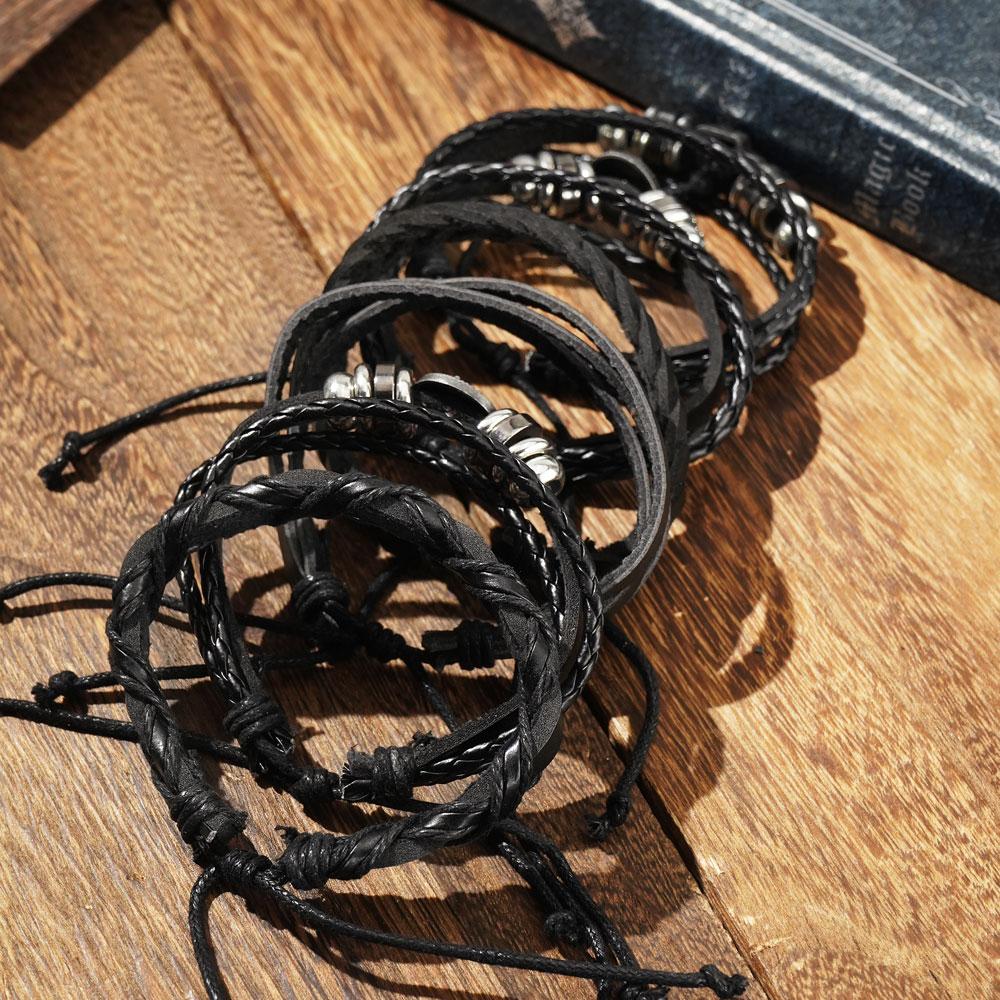Череп Пират Кожаный Браслет Звездный Узор Плетеные Металлические Ювелирные Изделия В Стиле Рок