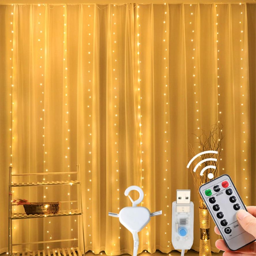 3 м светодиодные гирлянды для занавесок, медная проволока, гирлянда из гирлянд на Новый год, Рождество, украшение для дома, кемпинга, вечеринки на открытом воздухе