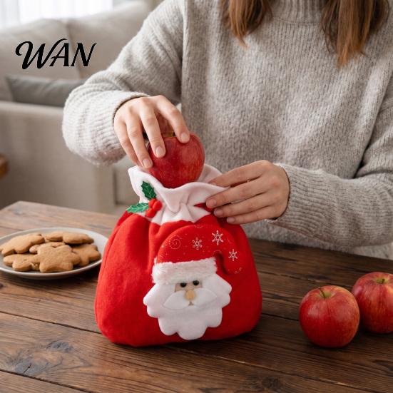 Small Toy Storage Bags Christmas Flannel Drawstring Candy Bags, Fruit Cookie Packing Bag, Cute Seasonal Party Favors Snowman/Santa/Elk Gift