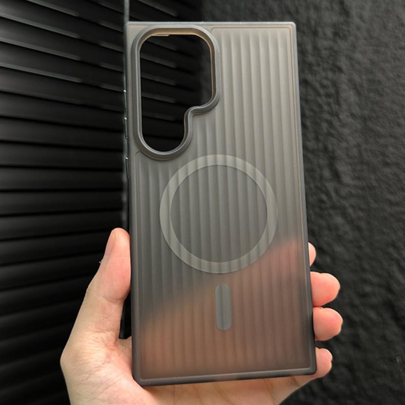 Matte Stripe Translucent Case For Samsung Galaxy S25 S24 S23 S22 S21 Plus Ultra Magsafe Wireless Charge Shockproof Cover