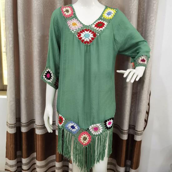 Bikini Cover Up Hollow Out Crochet Patchwork Loose-fitting Sun Protection Swimwear Tunic