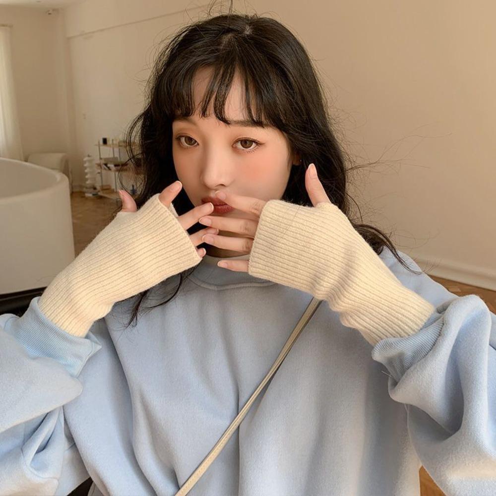 Solid Color Winter Gloves Soft Half Finger Mitten New Fingerless Gloves Women