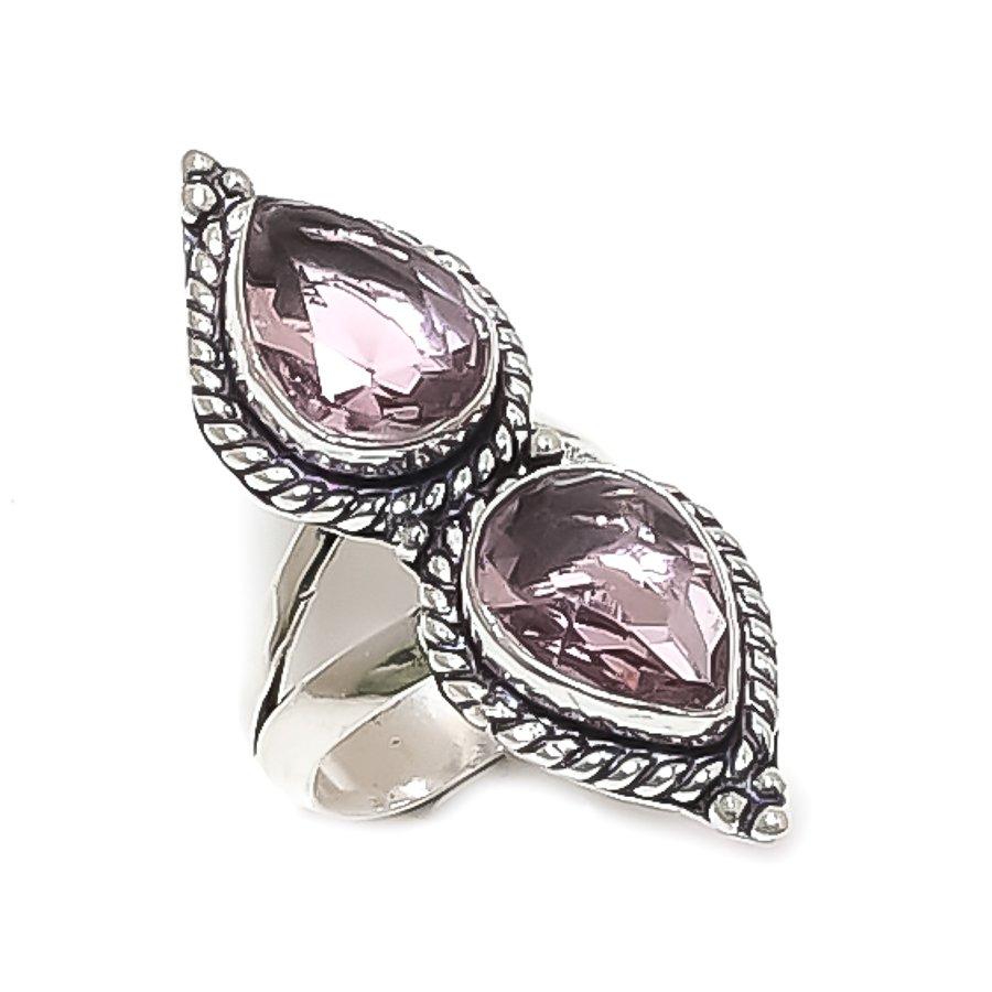 Натуральный розовый кунцит Камень драгоценный 925 пробы Стерлинговое серебро Ювелирное изделие Кольцо Размер 9 AR-16770