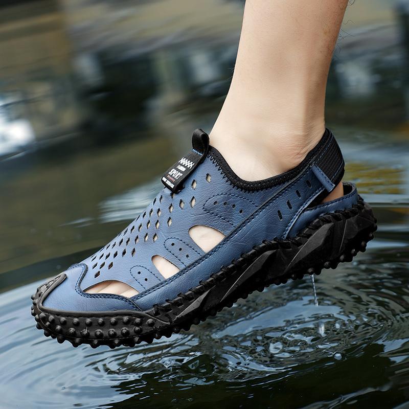 Мужские повседневные дышащие мягкие сандалии из натуральной кожи с ручной строчкой