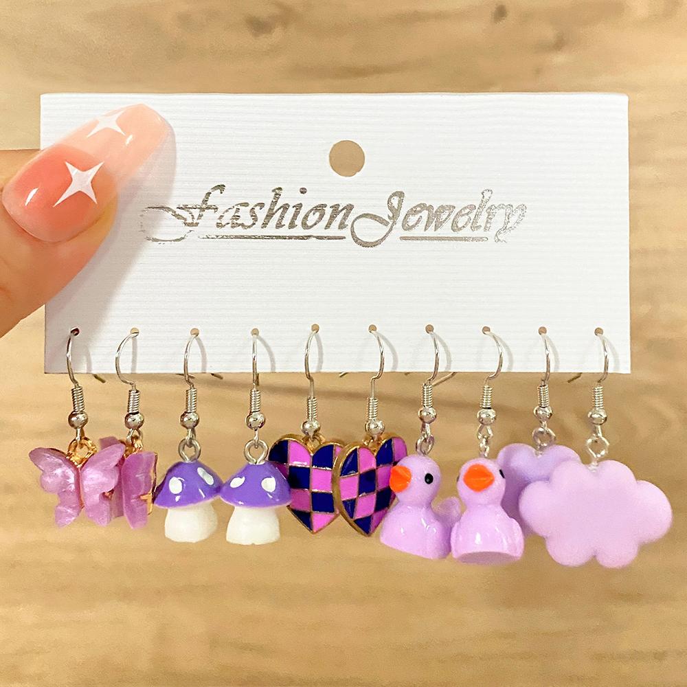 Набор из 10 штук Мультяшные детские серьги Утенок Розовые серьги-подвески Ювелирные изделия Мода Набор парных серег AVE