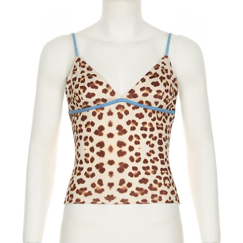 Женский контрастный цвет V-образный вырез индивидуальный леопардовый принт халтер пикантный сексуальный халтер талия утягивающий жилет топ