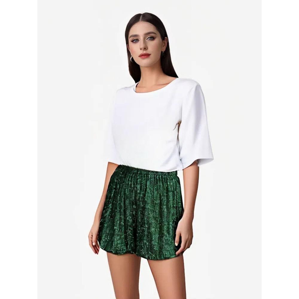 Трендовые повседневные шорты 3/4 длины с пайетками и высокой посадкой