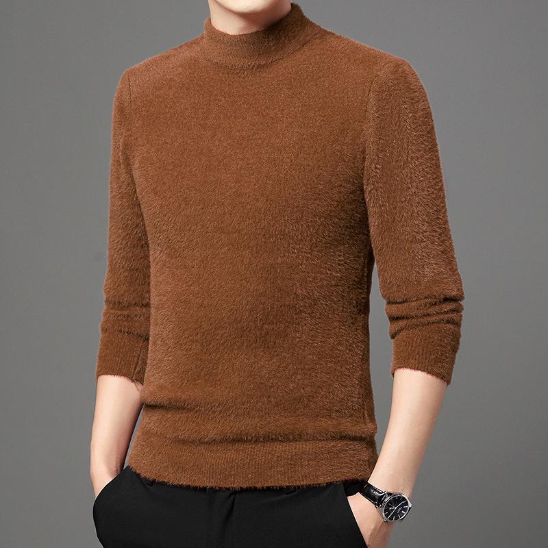 Осенний утолщенный свитер, мужской джемпер с полуводолазкой, вязаный теплый свитер, имитация норки, джемпер для молодежи и людей среднего возраста