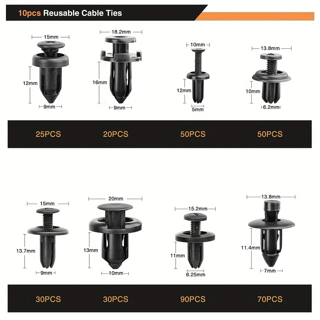 Набор из 635 шт. автомобильных крепежных клипс и фиксаторов | 16 размеров нейлоновые пистоны для бампера/крыла с 10 кабельными стяжками и инструментом для снятия