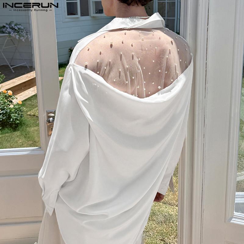 INCERUN Oversized Men Lapel Neck Long Sleeve Back Patchwork Casual Irregular Shirts