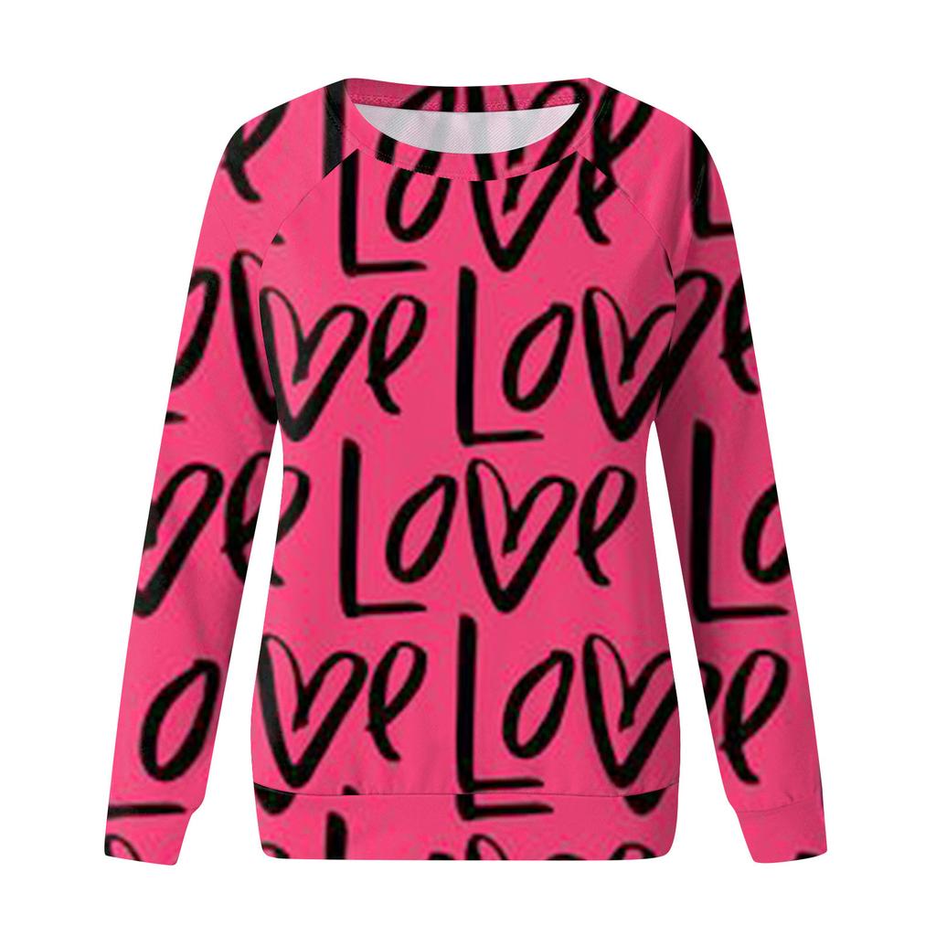 Женская модная повседневная толстовка с длинным рукавом и принтом на День святого Валентина и круглым вырезом