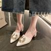 Модные туфли на среднем каблуке, сандалии с острым носком, элегантные туфли-лодочки с открытой пяткой, женская обувь, массивные, новые тенденции для вечеринок, Zapatillas Mujer
