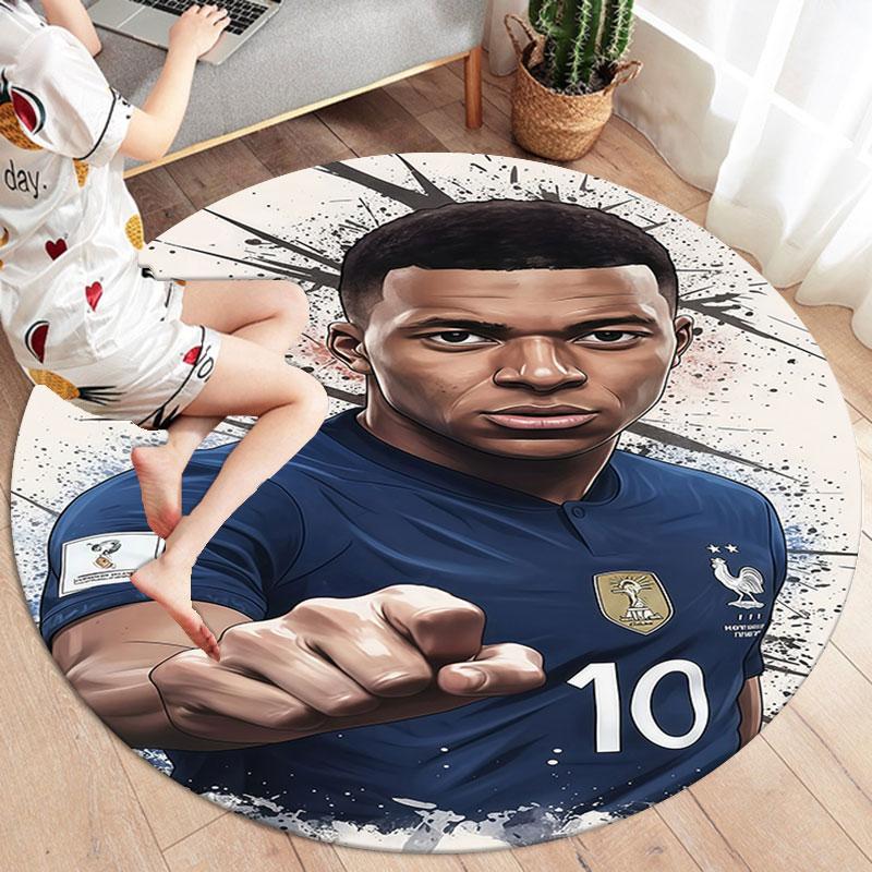 Kylian Mbappe Round Area Rug,Carpet Rug for Living Room Bedroom Sofa Playroom Decor,Non-slip Floor Mat