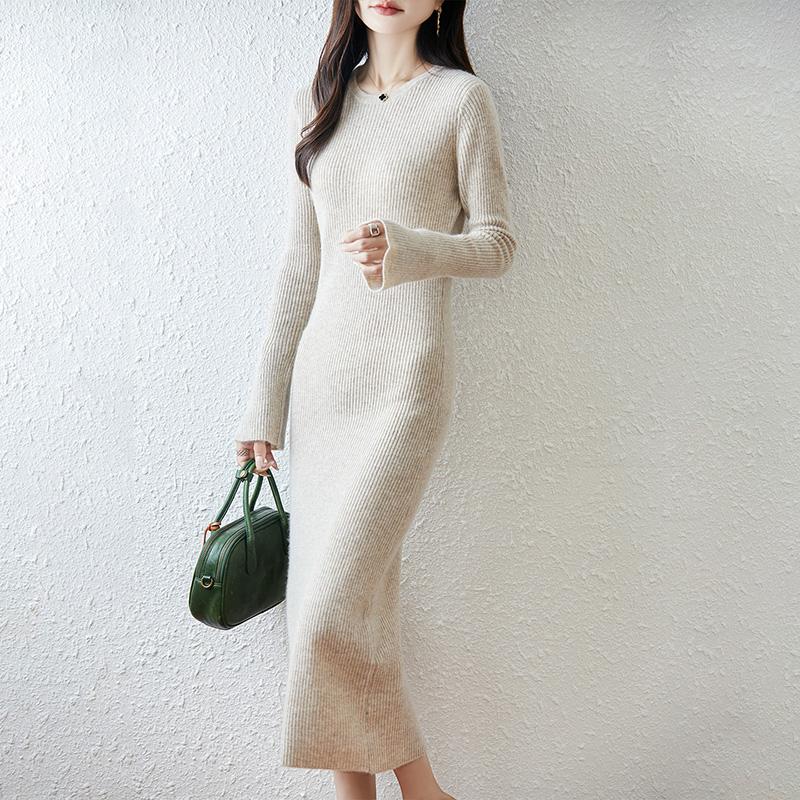Women Sweater Dress 100% Wool MODERN NEW SAGA O-neck Knit Long Pullover Winter Jumpers Wool Long Dress Female