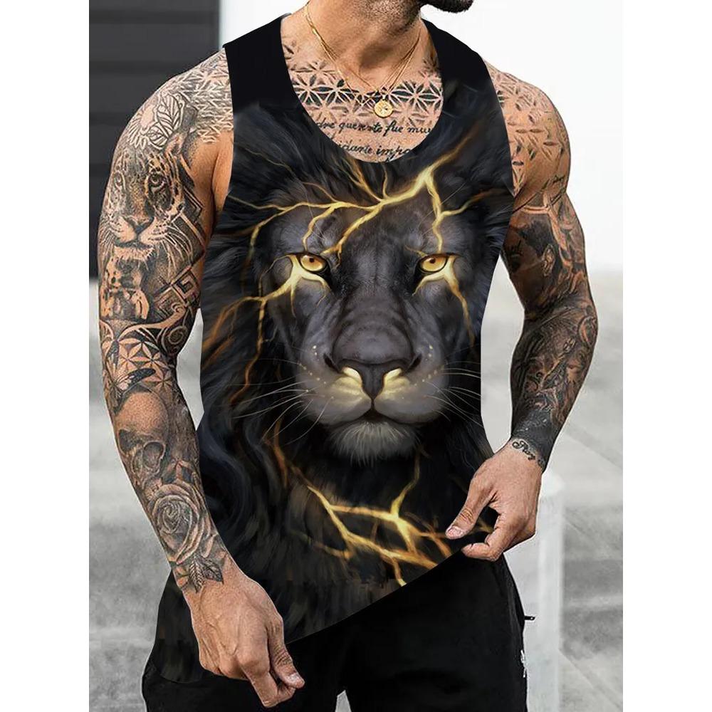 Летний топ с круглым вырезом и 3D-принтом с животным узором, модная повседневная мужская майка без рукавов