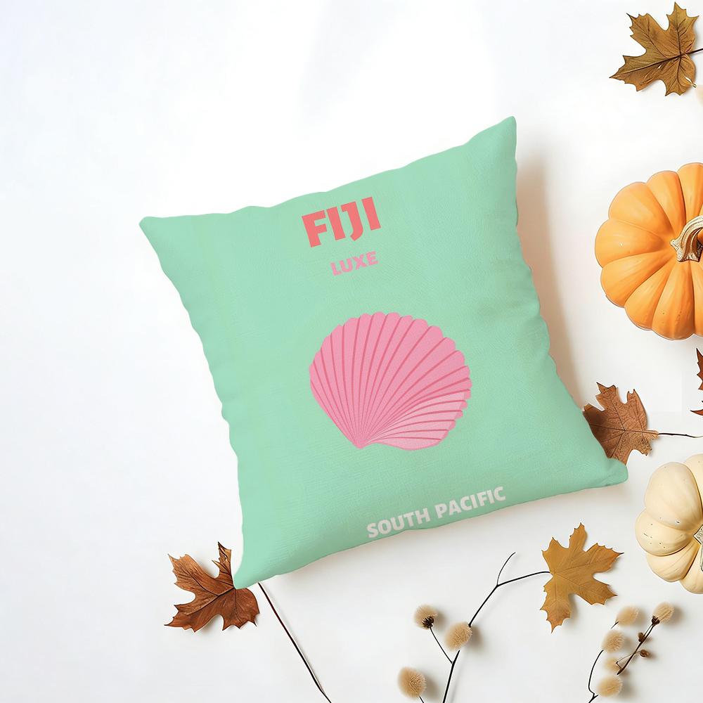Bright Cheerful Anime Summer Travel Series Cushion Cover Washable Linen Pillowcase Soft  for Daily Sofa Bed Home Room Decor
