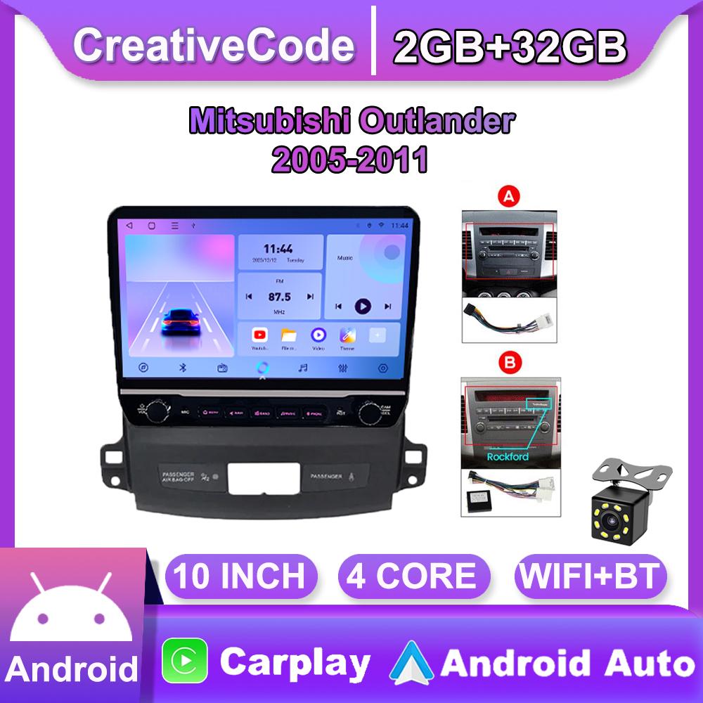 Android Car Radio For Mitsubishi Outlander 2005-2011 With Button Knob 10 Inch Multimedia Player Navigation GPS Carplay 2+32GB