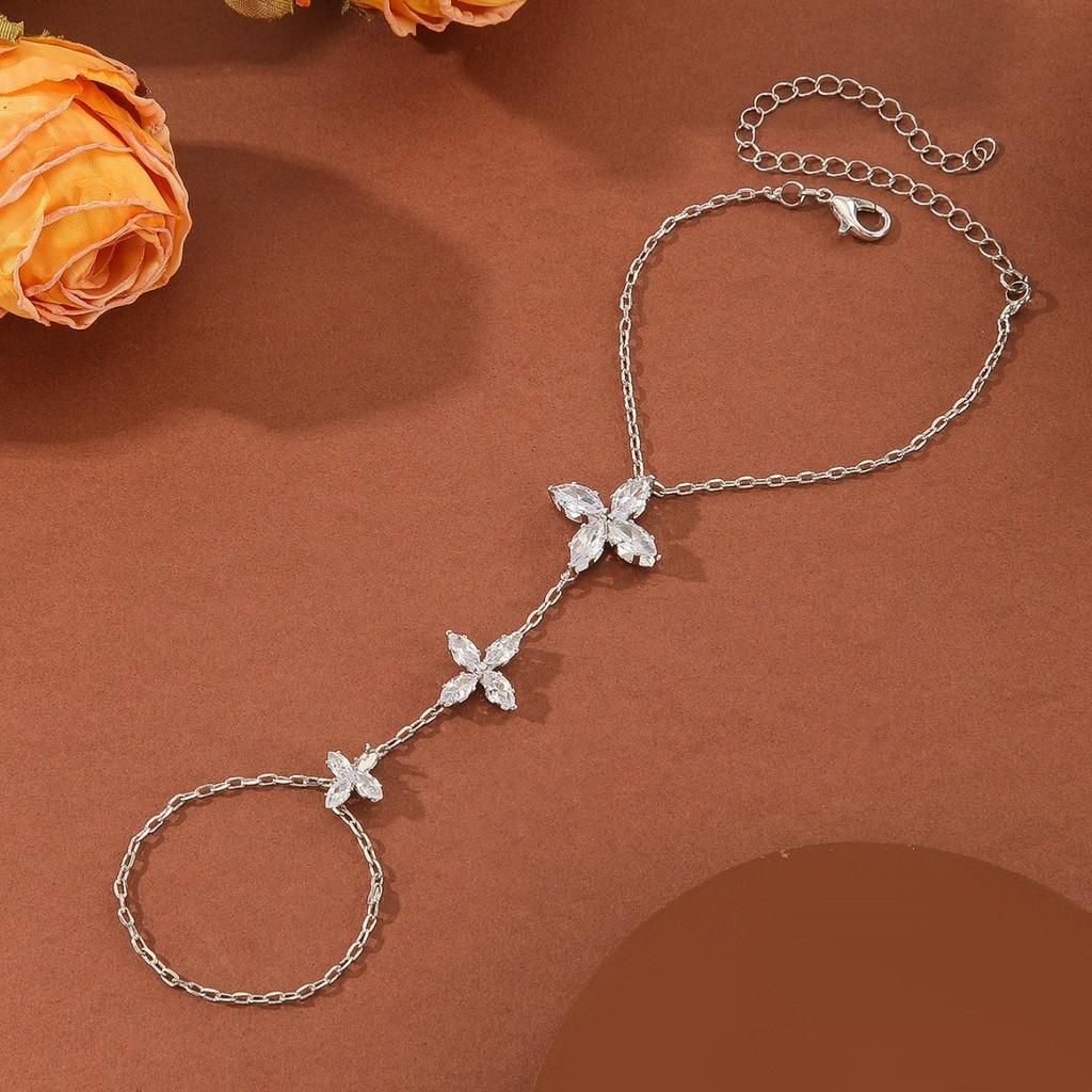 Стиль Кристалл Циркон Цветок Кольцо Ручная Цепь Для Женщин Подарок Украшения