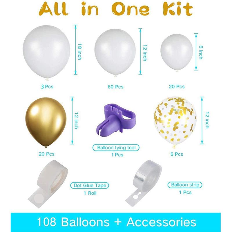 108 шт., воздушный шар из белого золота, гирлянда, арка, комплект, украшение для вечеринки в честь Дня Рождения, детский воздушный шар на свадьбу, день рождения, латексный шар для детского душа