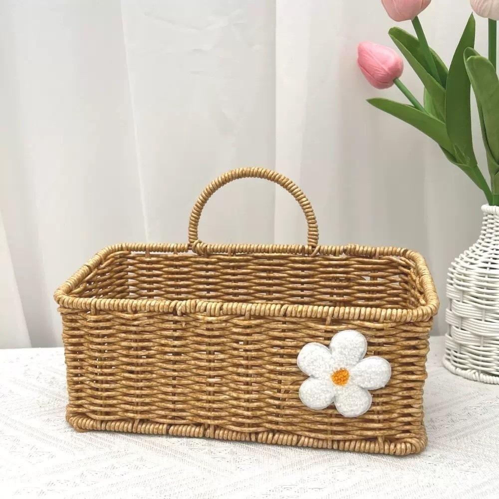 Imitation Rattan Wall Mount Basket Woven Storage Basket For Ginger Garlic Onion Snacks