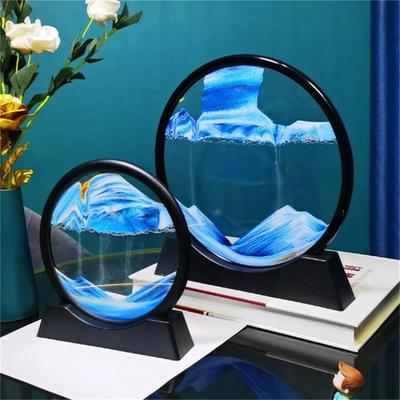 3D движущийся песок художественная картина круглое стекло глубокий морской пейзаж песочные часы зыбучий песок ремесло струящийся песок живопись офис домашний декор подарок