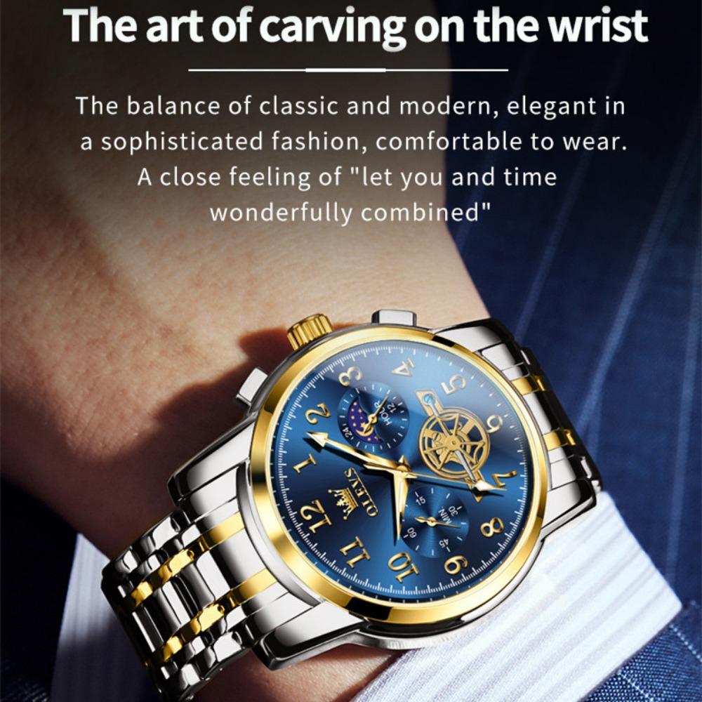 OLEVS Новые лучшие мужские часы Водонепроницаемые кварцевые, Мужские часы Мужские часы Бизнес-месяц Таблица временных кодов исправлений