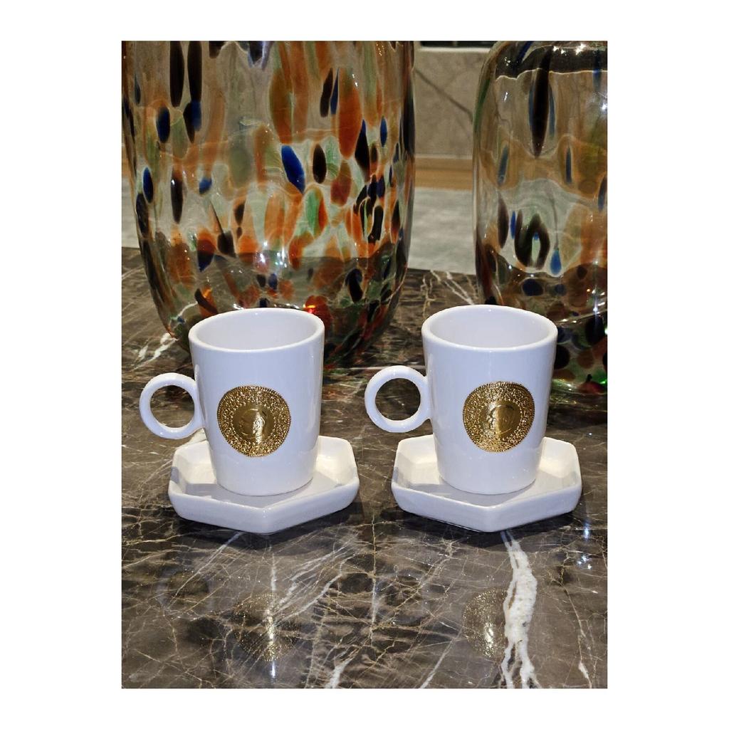 Набор из 2 золотых чашек по 4 предмета