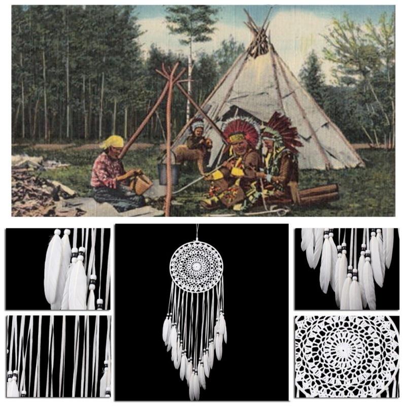 Индийский стиль ручной работы кружевной ловец снов перезвон ветра с белым пером автомобиль настенный