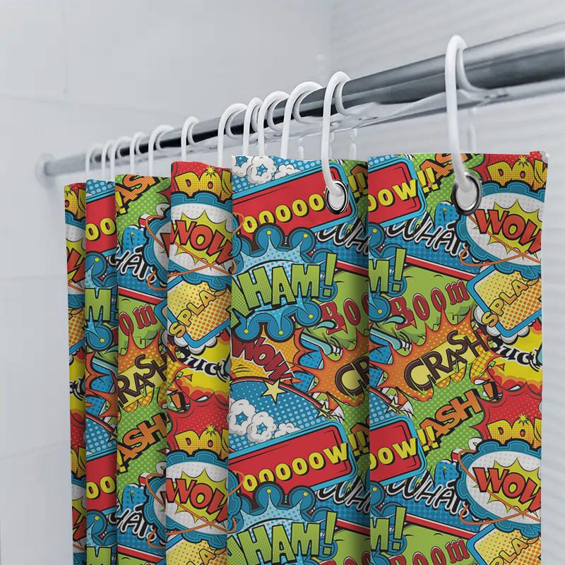 Comic Book Style Shower Curtain Superhero Theme Home Decor Bath Rug Tpu Waterproof Bathroom Liner For Kids Bathrooms