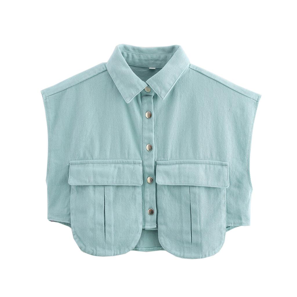 DAFIFY Women's Fashion Casual Summer Spring Solid Color Print Sleeveless POLO Neck Blouses & Shirts