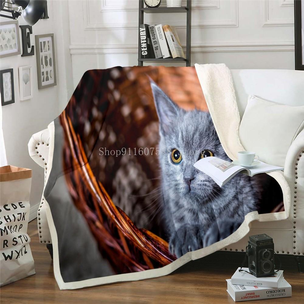 Милый спящий кот 3D-напечатанное шерстяное одеяло для пикника, очень толстое, модные простыни, кошки, домашнее животное, дети, шерпа, пледы