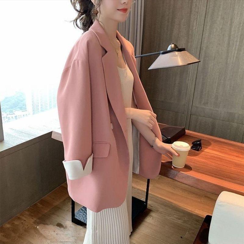 2023 New Spring and Autumn Korean Edition High End Simple Commuting Suit Collar Double Breasted Loose Oversize Women's Suit