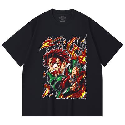 230 Gsm 100% Cotton Demon Slayer V101 Tanjiro Print Unisex Heavy Cotton T Shirt