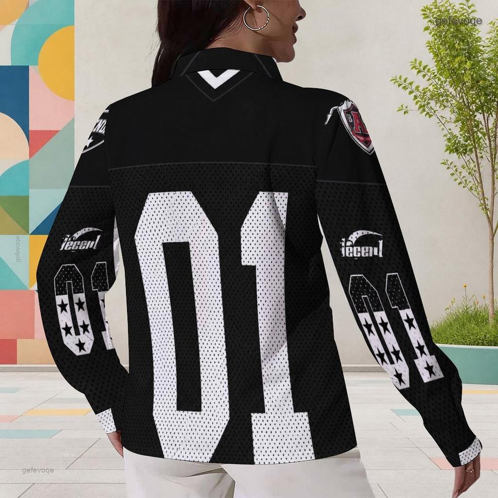 Women Plus Size Geometric Printed Collared Long Sleeve Button Front Curved Hem Shirt