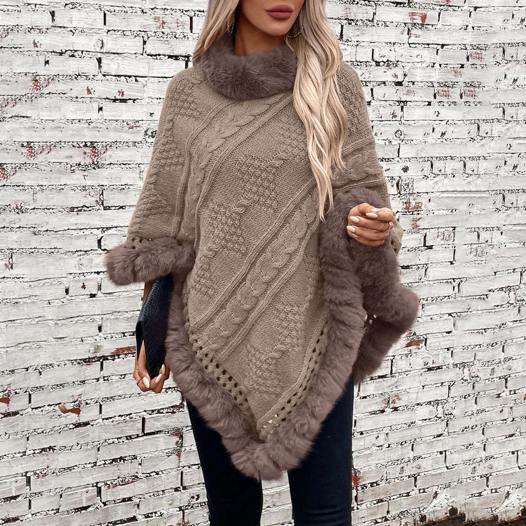 Women's Fashion Faux   Collar  Pullover Sweater Cape