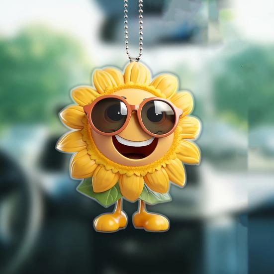 Подвеска на зеркало заднего вида автомобиля 'Подсолнух' Акриловое украшение для автомобиля для рождественской елки Легкое подвесное украшение