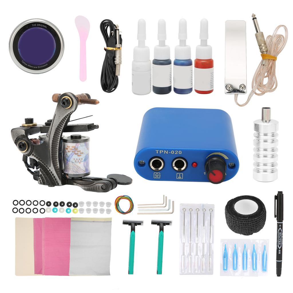 10 катушек для татуировки, синяя мини-машина для татуировки, полный комплект для татуировки