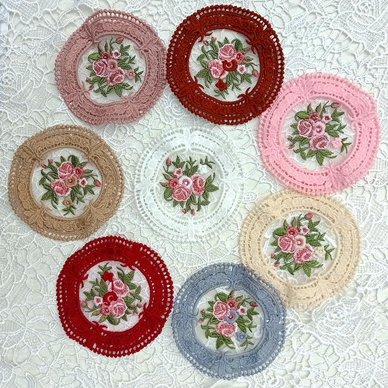 Маленькая круглая подставка Европейское кружево Вышитая салфетка для обеденного стола Декоративная ткань Подставка на кофейный столик Вышивка Ретро Теплоизоляция Плетение