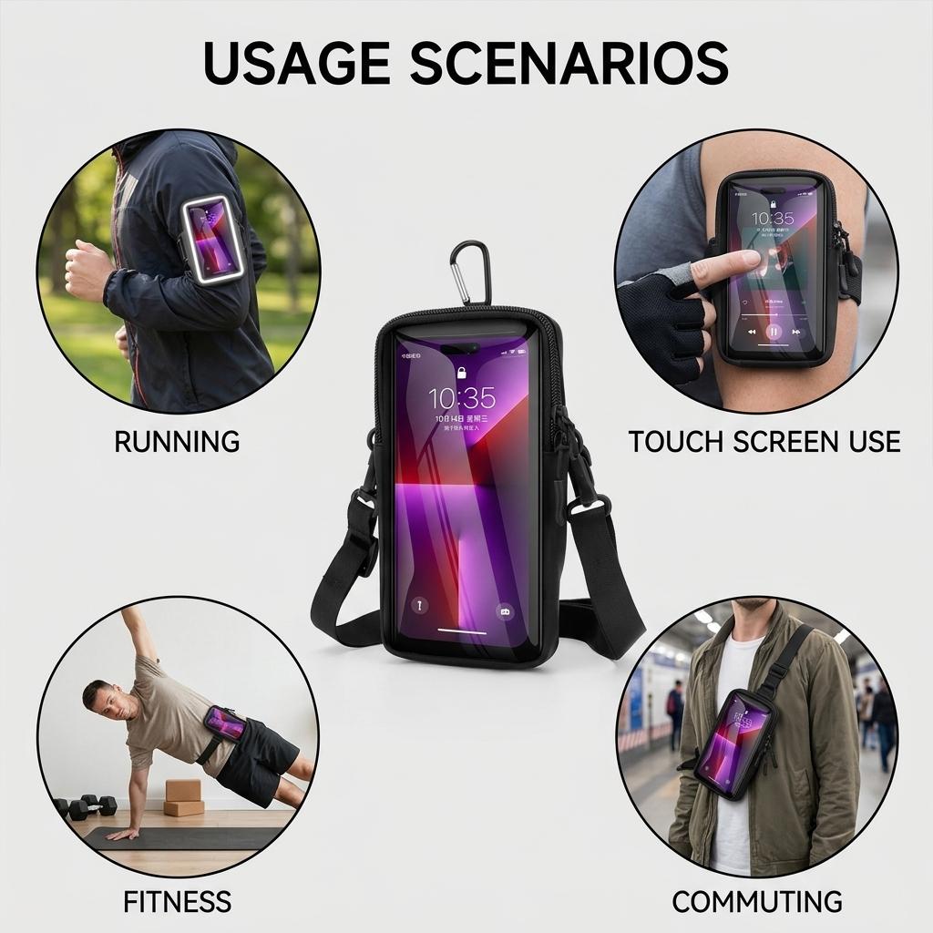 Sport Armband For Smartphone Running Fitness Waist Bag 3-In-1 Design Touch Screen Window Reflective Strips