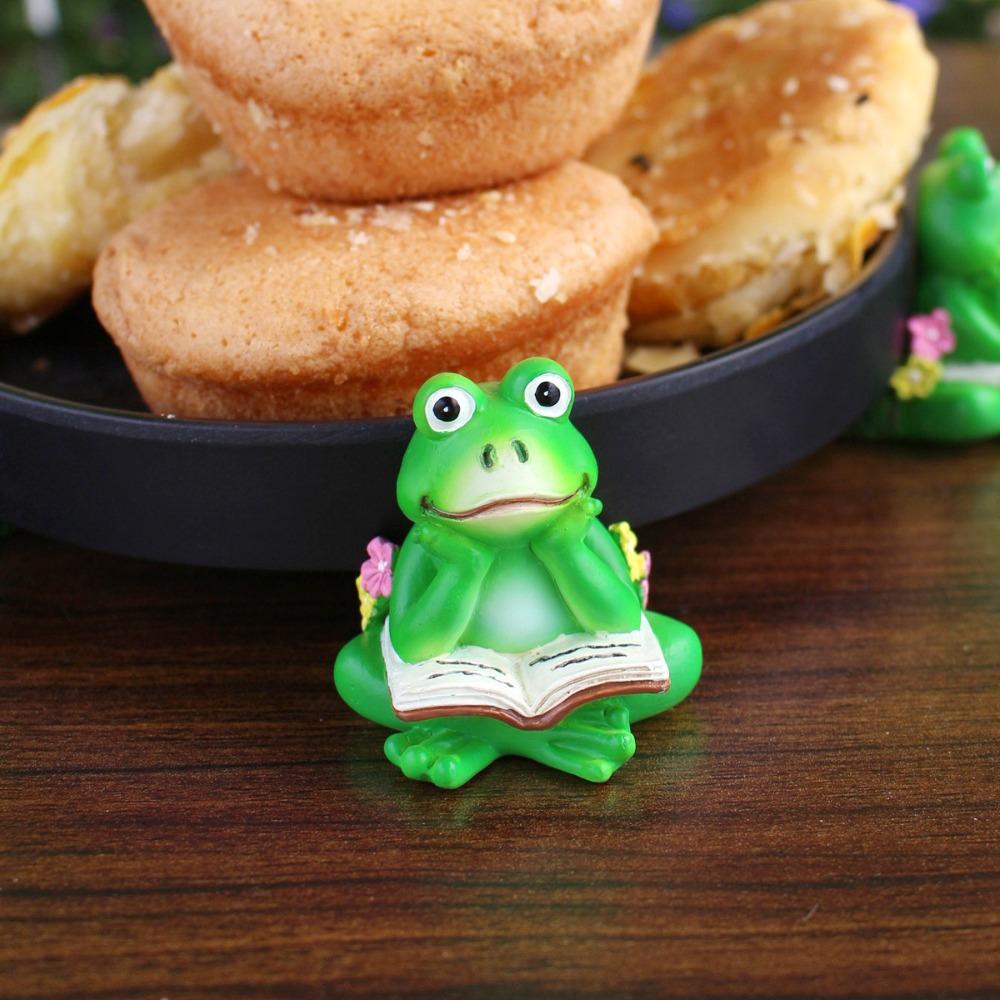 3pcs Green Frog Potted Mat Cartoon Animal Statue  Micro-landscape Accessories